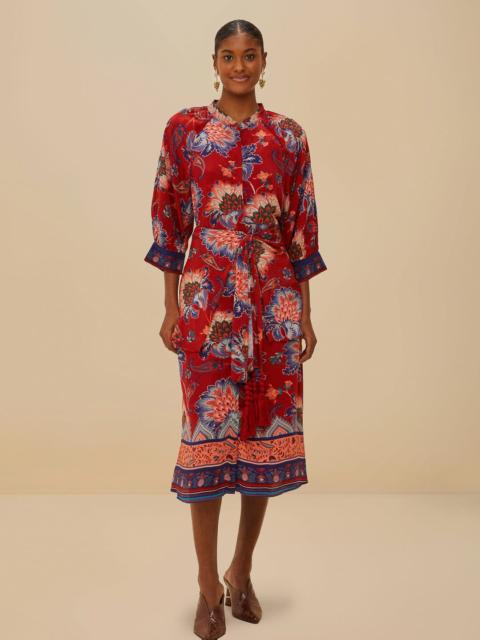 FARM RIO Luang Red Scarves Blue Maxi Dress