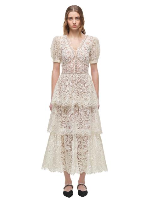 self-portrait Cream Embellished Tiered Dress