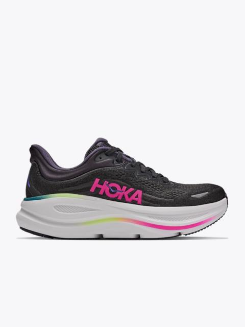 HOKA Women's Bondi 9 Shoes in Black/Neon Dragonfruit