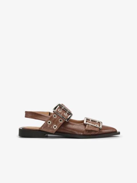 GANNI BROWN CHUNKY BUCKLE BALLERINAS