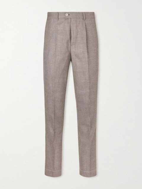 Brunello Cucinelli Straight-Leg Pleated Prince of Wales Checked Wool, Silk and Linen-Blend Trousers