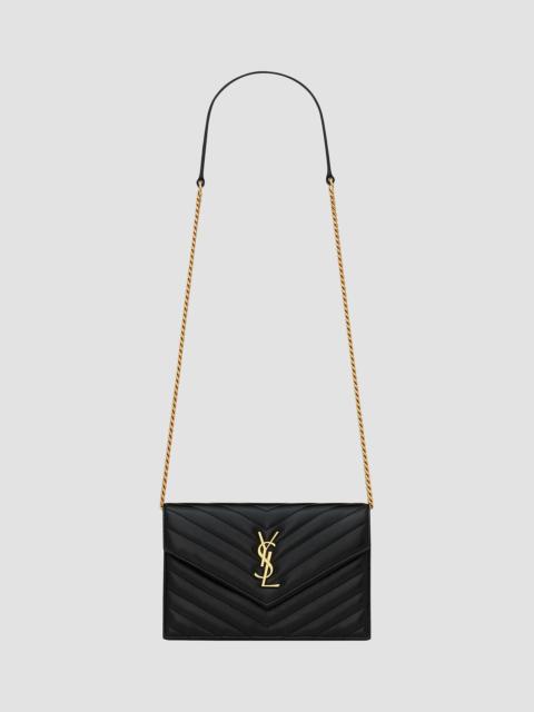 SAINT LAURENT Women's Cassandre Envelope Chain Wallet in Lambskin - Black