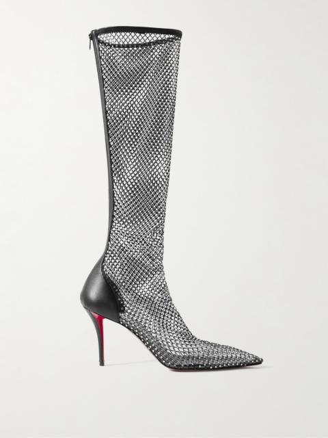 Christian Louboutin Apostropha 85 Crystal-embellished Leather-trimmed Mesh Knee Boots
