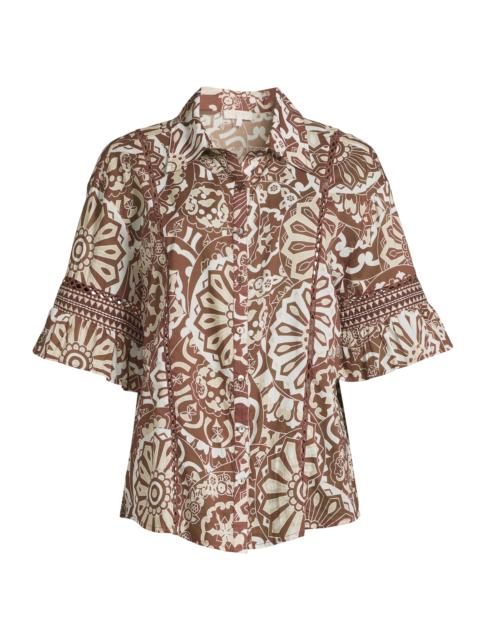 RAMY BROOK Women's Violette Printed Cotton Cover-Up Shirt - Beach Brown Combo