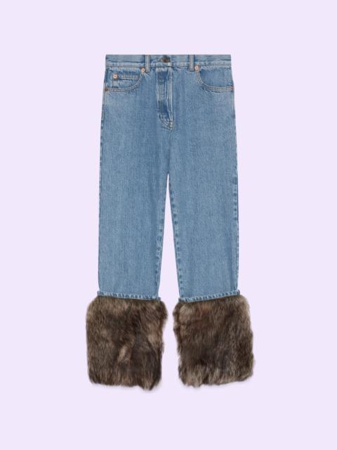 GUCCI Denim pant with shearling cuff