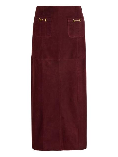 RIXO Edwina horsebit-embellished suede midi skirt
