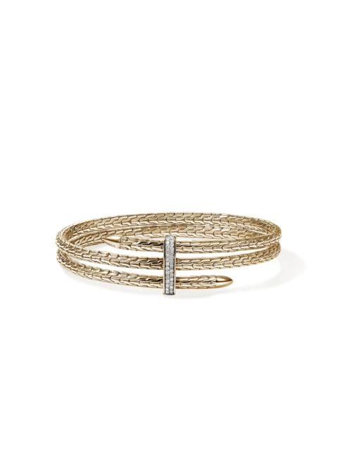 JOHN HARDY Spear Triple Flex Cuff, Gold, Diamonds, 4MM
