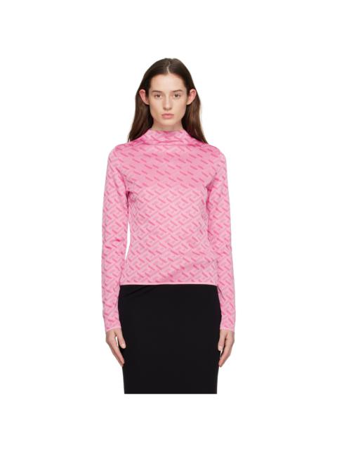 VERSACE Pink 'La Greca' Long Sleeve Crewneck