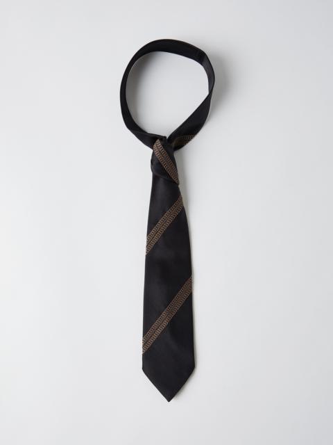 Brunello Cucinelli Stretch silk satin tie with shiny embroidered stripes