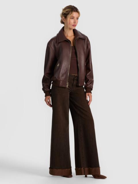 Alice + Olivia COLLINS DOUBLE LAYER LEATHER JACKET - DARK CHOCOLATE
