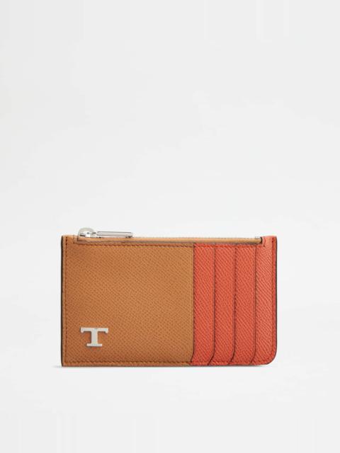 Tod's CARD HOLDER IN LEATHER - BROWN, ORANGE