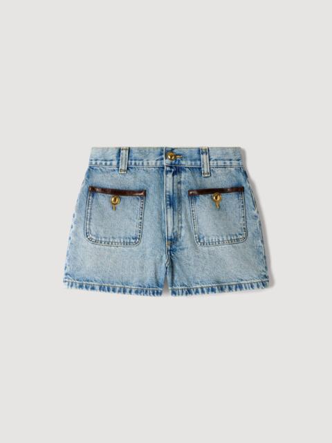 Sandro DENIM SHORTS WITH LEATHER DETAIL