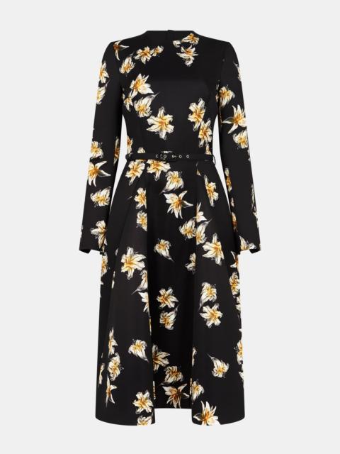 EMILIA WICKSTEAD Uccelina Dress In Black & Yellow Festive Lillies Taffeta Faille