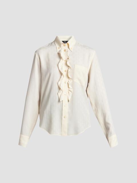 Etro Women's Ruffle Placket Silk-Blend Shirt - Beige