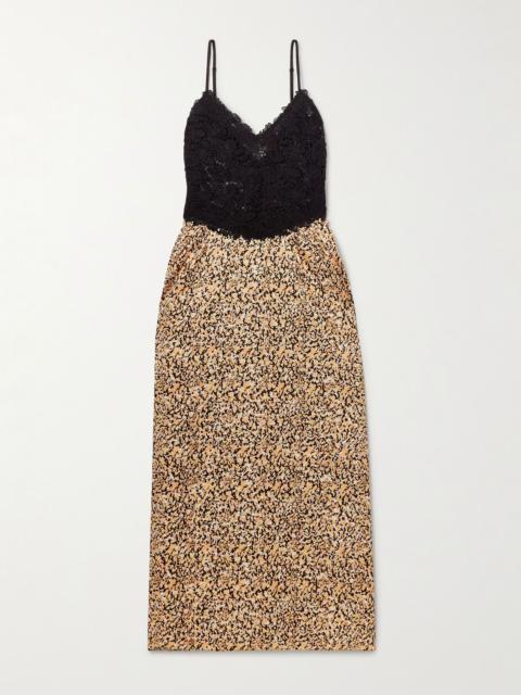 KIKA VARGAS Petra lace and printed satin maxi dress Beige