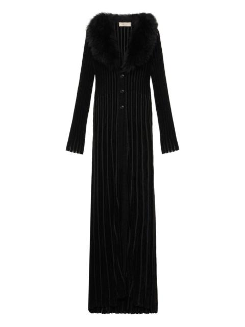 Blumarine faux-fur-collar ribbed coat