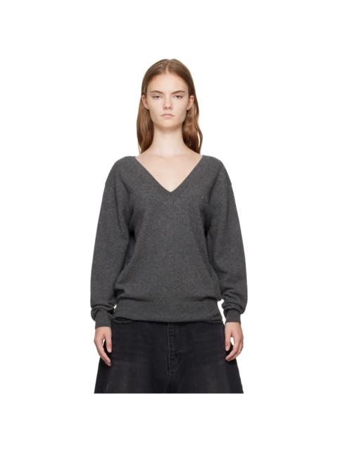 We11done Gray Deep V-Neck Sweater