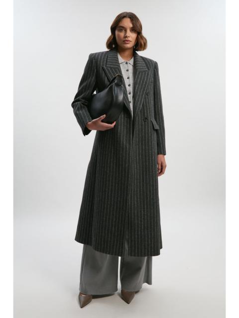 KAREN MILLEN Tall Wool Pinstripe Oversized Double Breasted Tailored Maxi Coat
