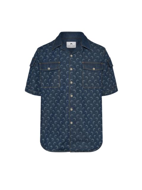Marine Serre Midnight blue denim loose short sleeves shirt