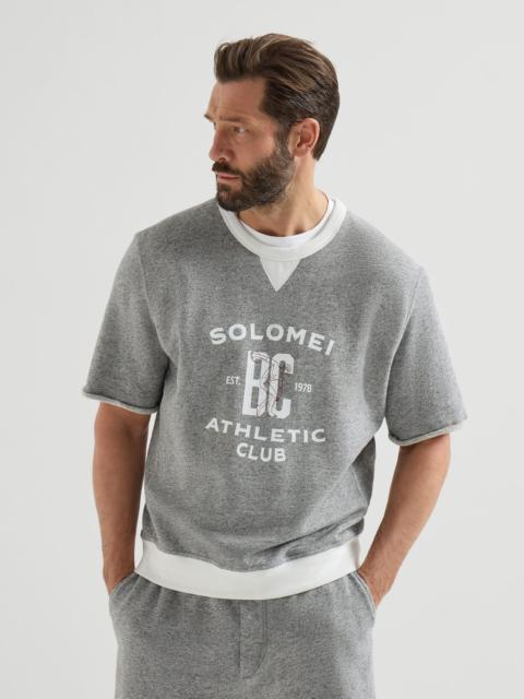 Brunello Cucinelli Cotton and linen mélange French terry short sleeve sweatshirt with print