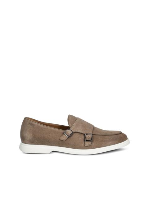 BOSS double-buckle suede loafers