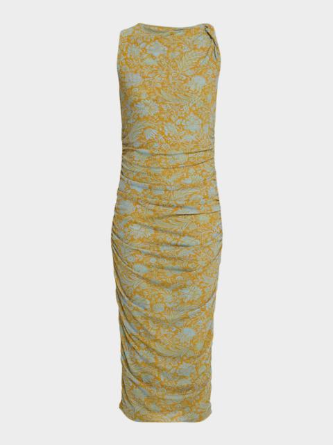 VERONICA BEARD Otessa Floral Ruched Mesh Midi Dress