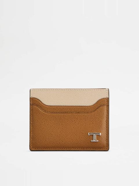 Tod's CARD HOLDER IN LEATHER - BROWN, BEIGE