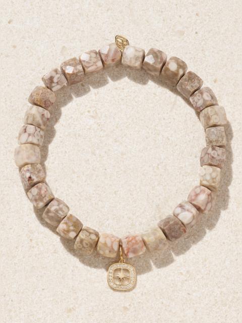 SYDNEY EVAN Starburst Open Icon 14-karat Gold, Jasper And Diamond Bracelet