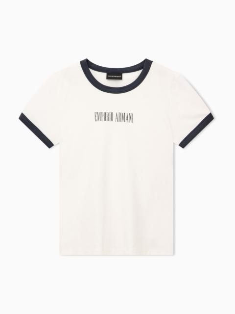 EMPORIO ARMANI COTTON JERSEY T-SHIRT WITH FRONT LOGO AND CONTRASTING TRIM