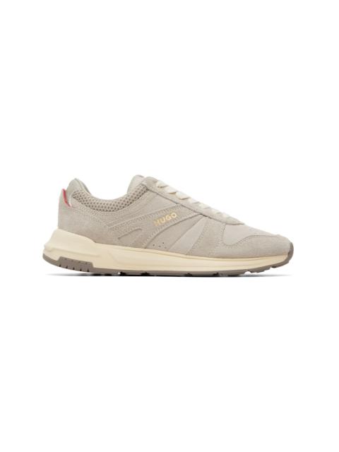 HUGO Beige Logo Detail Textured-Suede Sneakers