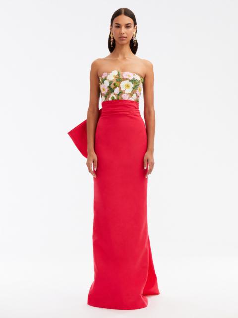 Oscar de la Renta PAINTED POPPIES THREADWORK FAILLE GOWN