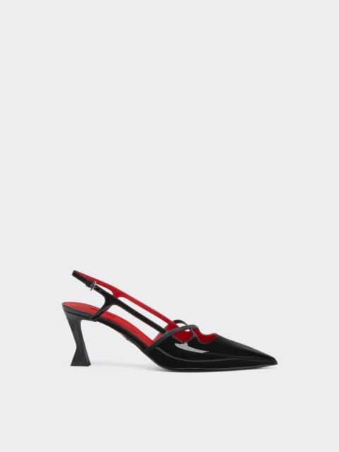 Ferrari Slingback shoes in black patent leather with midi heel