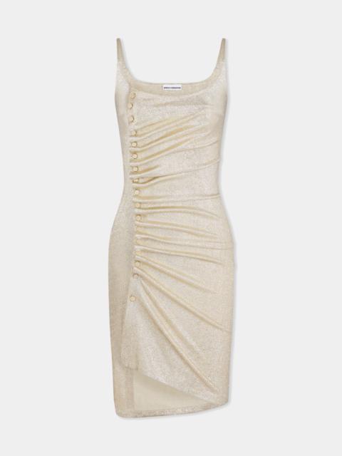 rabanne GOLD SLEEVELESS DRAPÉ PRESSION MINI DRESS