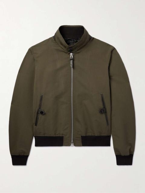 Leather-Trimmed Cotton and Silk-Blend Bomber Jacket