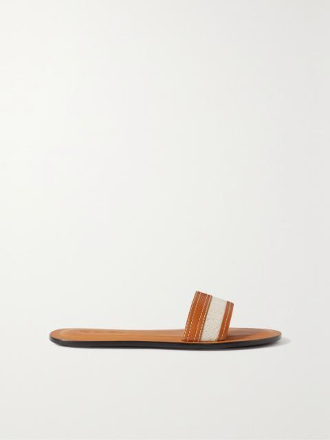 Loro Piana Tiki leather and canvas slides Tan