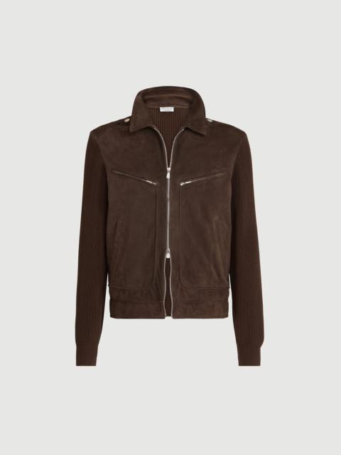 Brunello Cucinelli Suede and cotton knit outerwear jacket