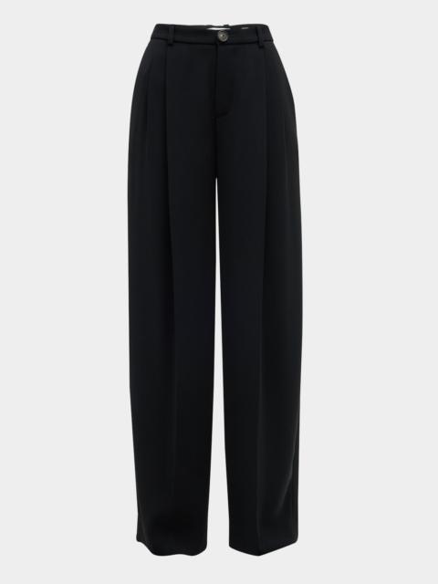 Vince Drop-Waist Pleated Crepe Trousers