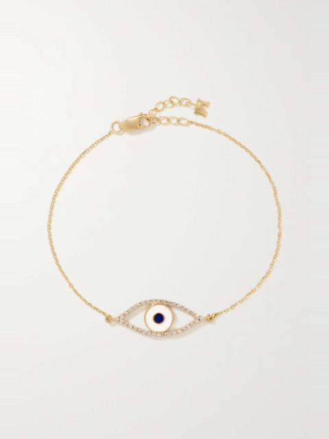 MATEO Eye of Protection 14-karat gold, enamel and diamond bracelet