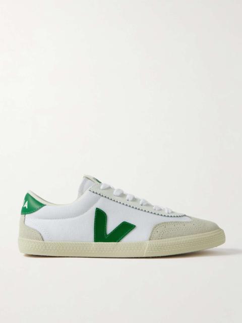 Volley leather and suede-trimmed canvas sneakers