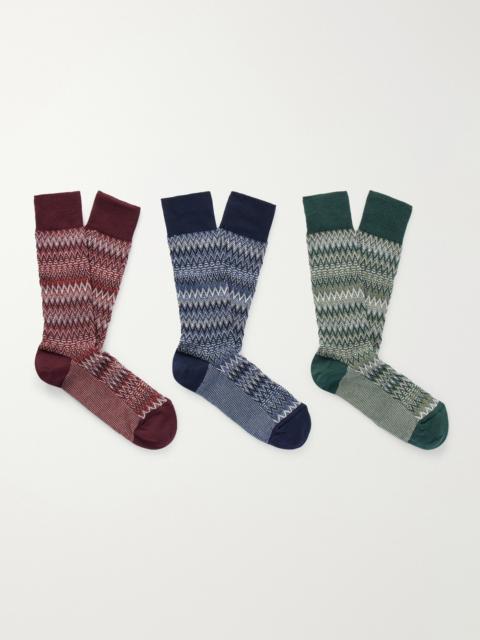 Missoni Set of Three Crochet-Knit Cotton-Blend Socks
