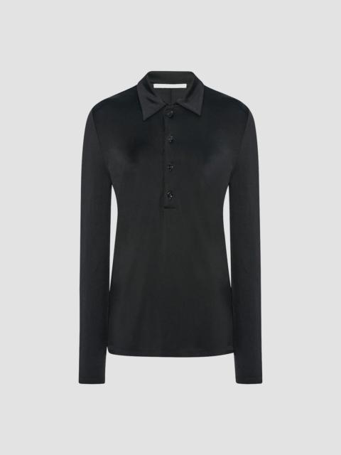 Another Tomorrow Women's Fluid Long Sleeve Polo Top - Black