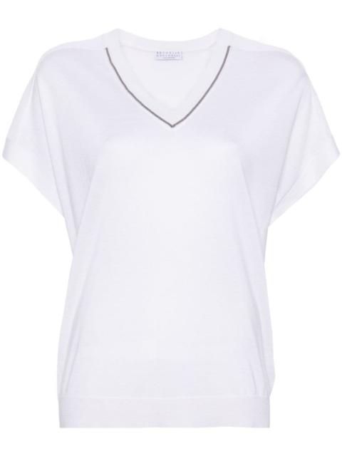 Brunello Cucinelli beaded-trim 고급 니트 탑