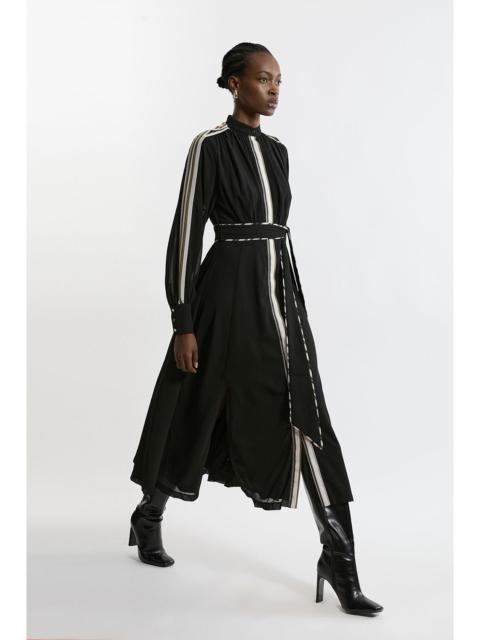 KAREN MILLEN Military Mono Stripe Balloon Sleeve Maxi Dress