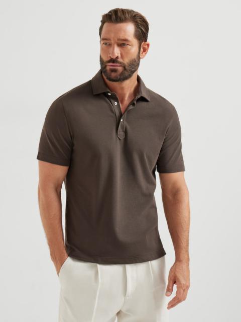 Cotton piqué polo with shirt-style collar