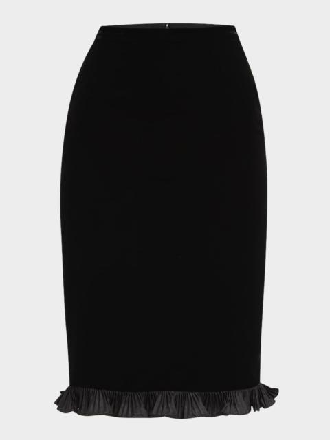 Valentino Ruffle Hem Velvet Pencil Skirt