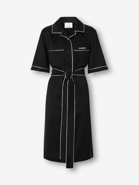 Burberry Embroidered Logo Silk Blend Shirt Dress