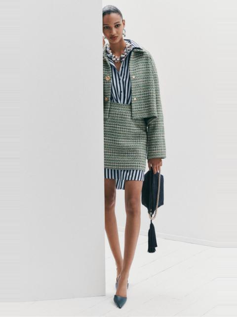 CAROLINA HERRERA Belted Cotton-Blend Stripe Dress navy