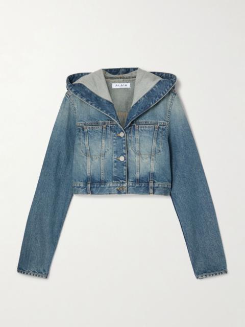 Alaïa Cropped hooded denim jacket Blue