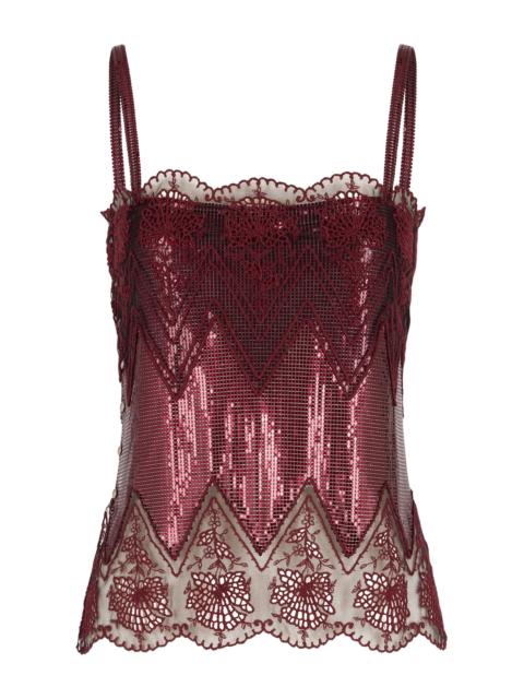 rabanne Embroidered Mesh Top purple