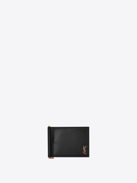 SAINT LAURENT tiny cassandre bill clip wallet in shiny leather
